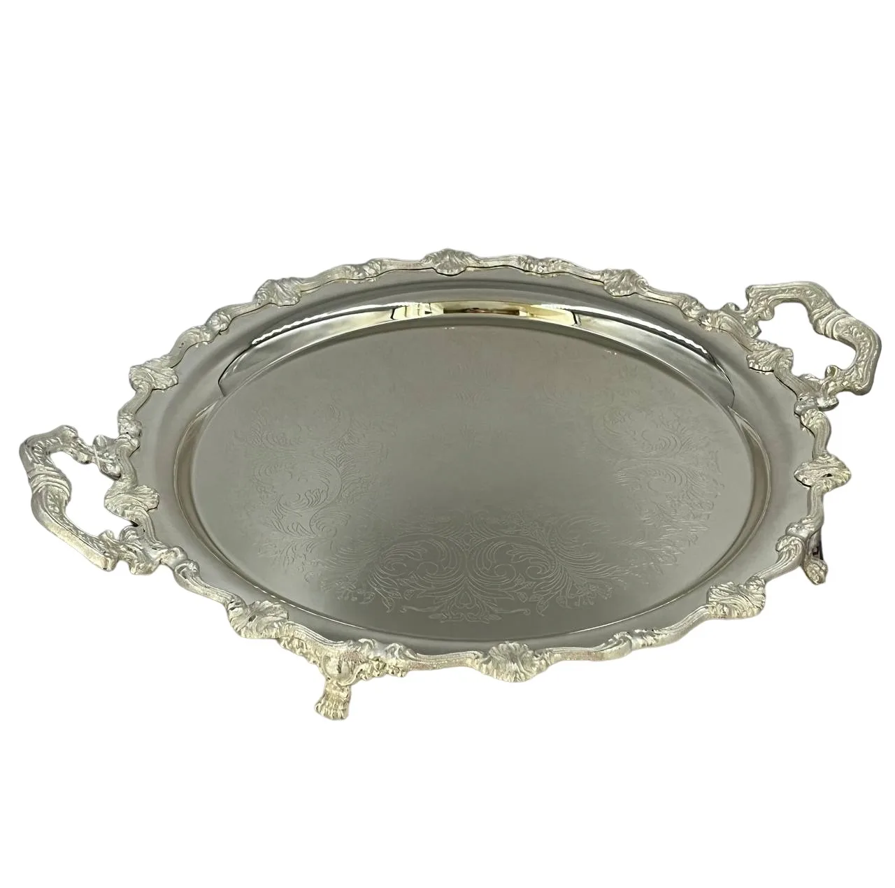 سینی مدل پایه دار برنجی با آبکاری نقره کد 8-2
