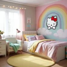 چراغ خواب دیواری اتاق کودک سان لیزر طرح هلو کیتی Hello Kitty مدل ریموت دار
