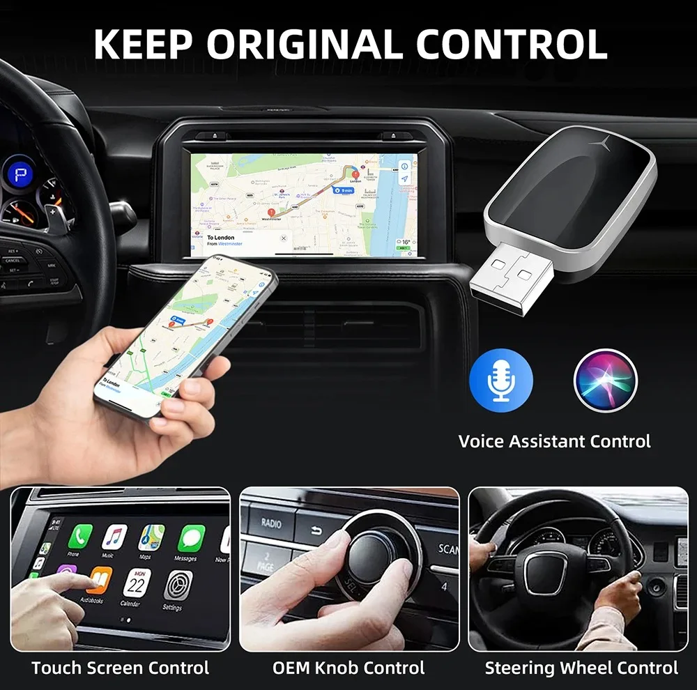 کارپلی و اندروید اتو مدل 2in1 به همراه مبدل USB به USB-C