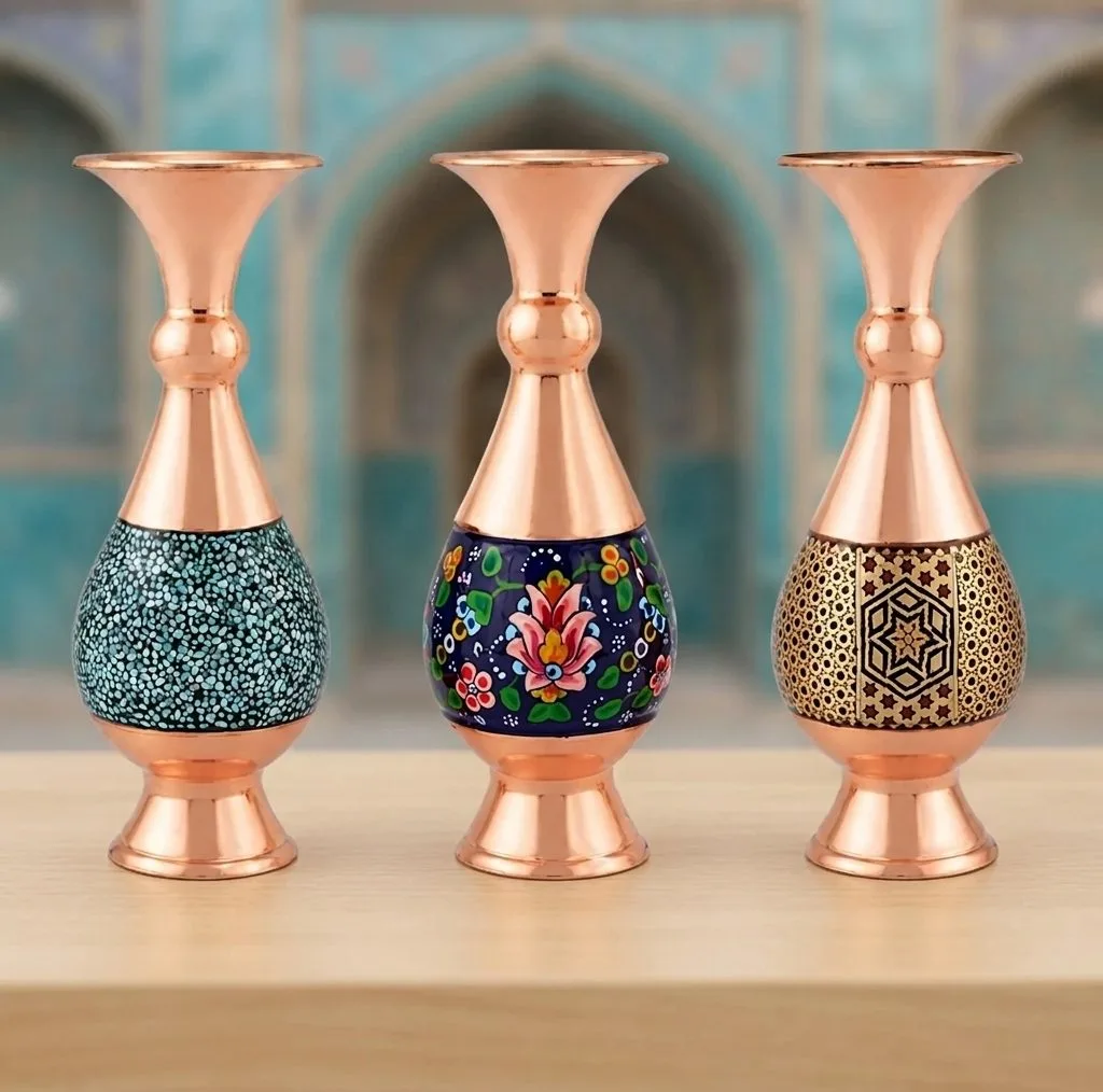گلدان مسی صنایع دستی اریسا مدل جام مجموعه 3 عددی
