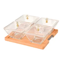اردوخوری لیمون مدل مربع پایه چوبی کد FIDOKA-2243 مجموعه 4 عددی
