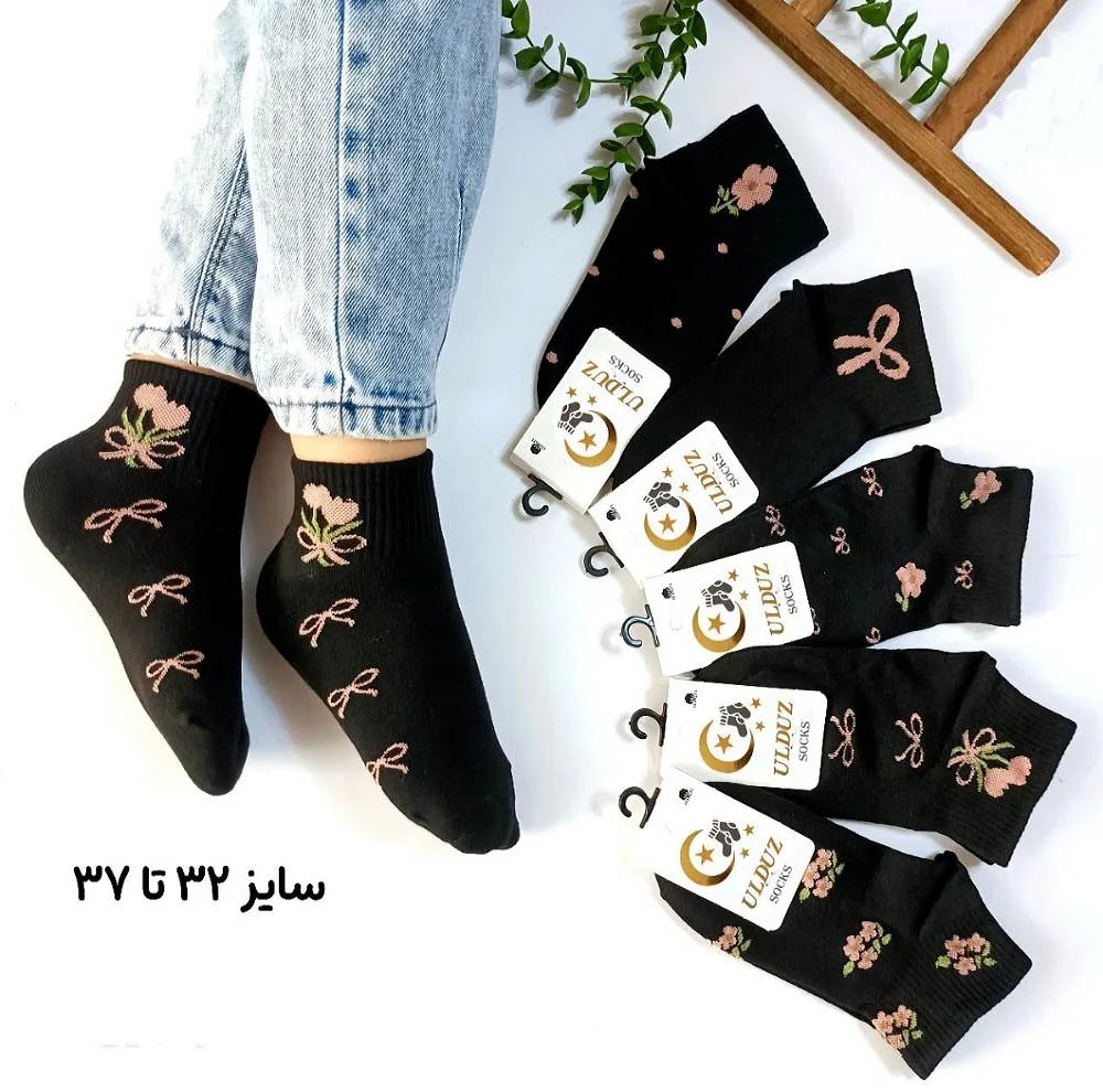 جوراب دخترانه مدل گل و پاپیون بسته 5 عددی