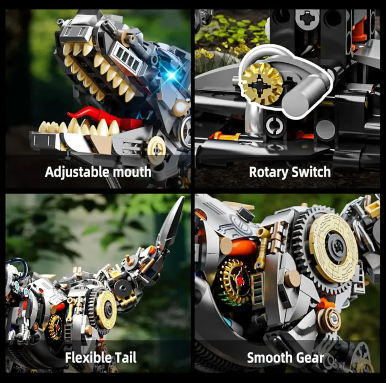ساختنی 1268 تکه ناب سل مدل دایناسور تیرانوسوروس چراغدار به همراه پایه کد1268PCS DINOSAURS MECHANICAL NO13087