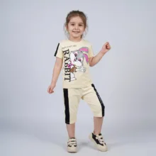 ست تی‌شرت آستین کوتاه و شلوارک دخترانه مدل 601007Z