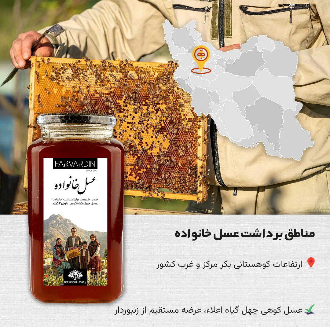 عسل طبیعی کوهی فروردین - 2000 گرم