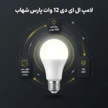 لامپ ال ای دی 12 وات پارس شهاب مدل حبابی A60 پایه E27 بسته سه عددی