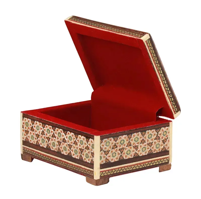 جعبه جواهرات خاتم کاری چوبی فراز هنر مدل دور صاف کد 2-118