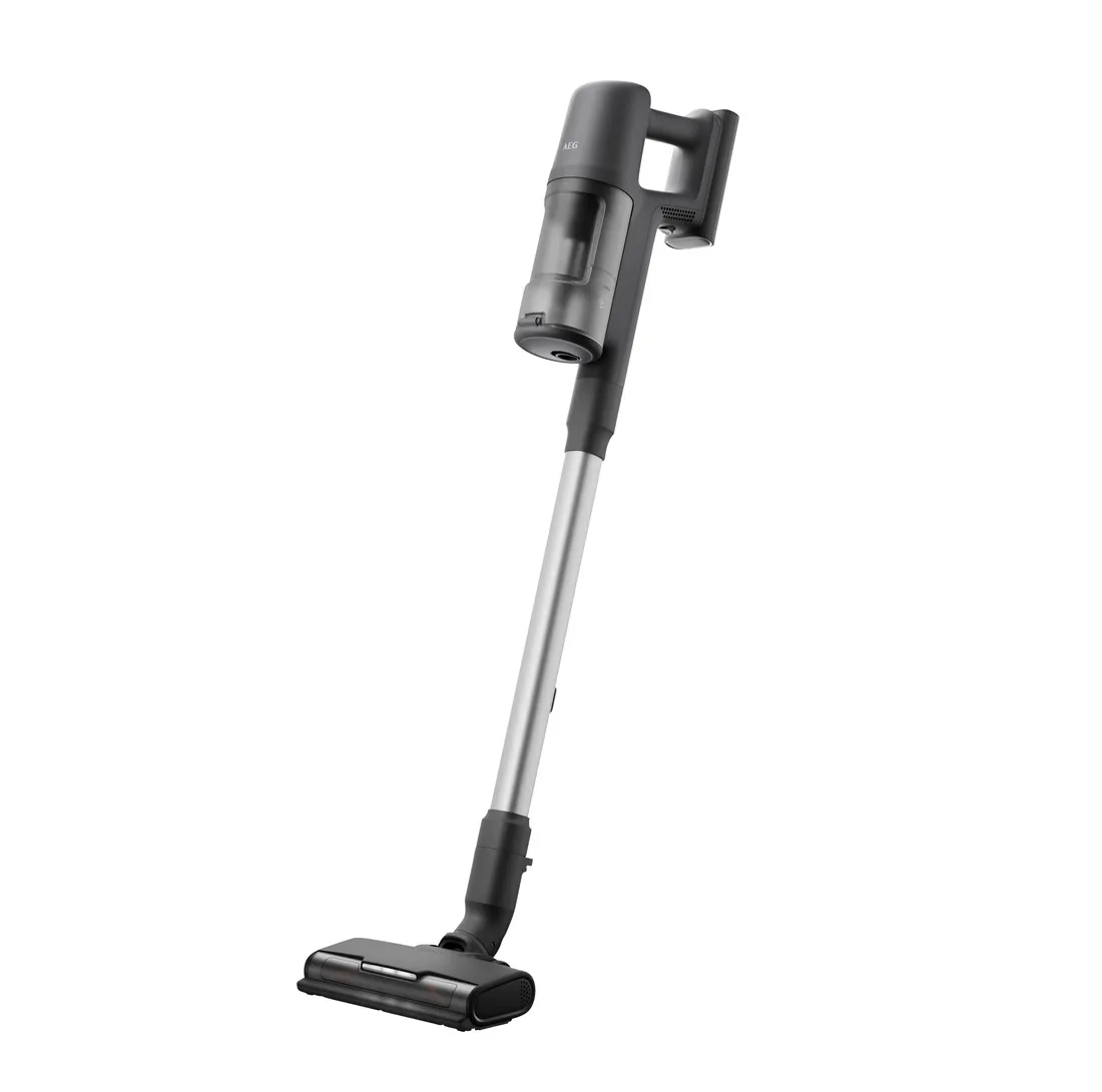 جارو شارژی عصایی دو منظوره آ ا گ مدل Ap61CB21DG با باتری 2500 میلی‌آمپر، قدرت موتور 21.6 ولت، زمان کارکرد تا 50 دقیقه، نمایشگر شارژ، فیلتر قابل شستشو و لامپ LED کفی پارویی