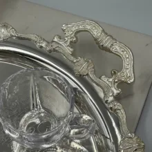 سینی مدل پایه دار برنجی با آبکاری نقره کد 8-2