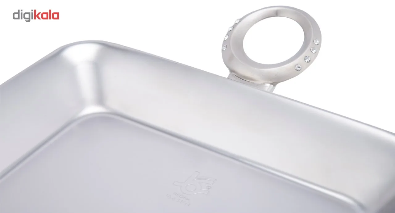 ظرف سوفله برنجخوری BB1012S ظرفیت 12 نفر استیل براق ضدزنگ با سینی جداشونده، پایه نگهدارنده و 2 شمع وارمر