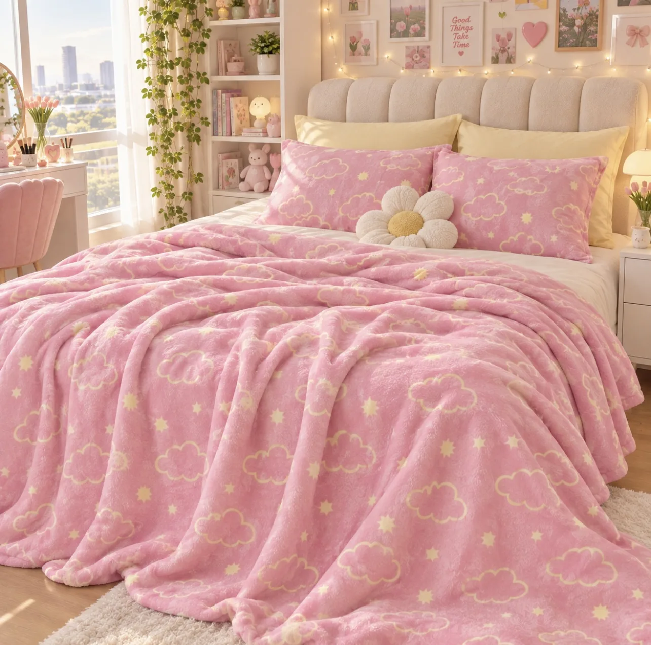 پتو مسافرتی 2 نفره مدل شب نما طرح ابر و ستاره سایز 240×220 سانتی متر