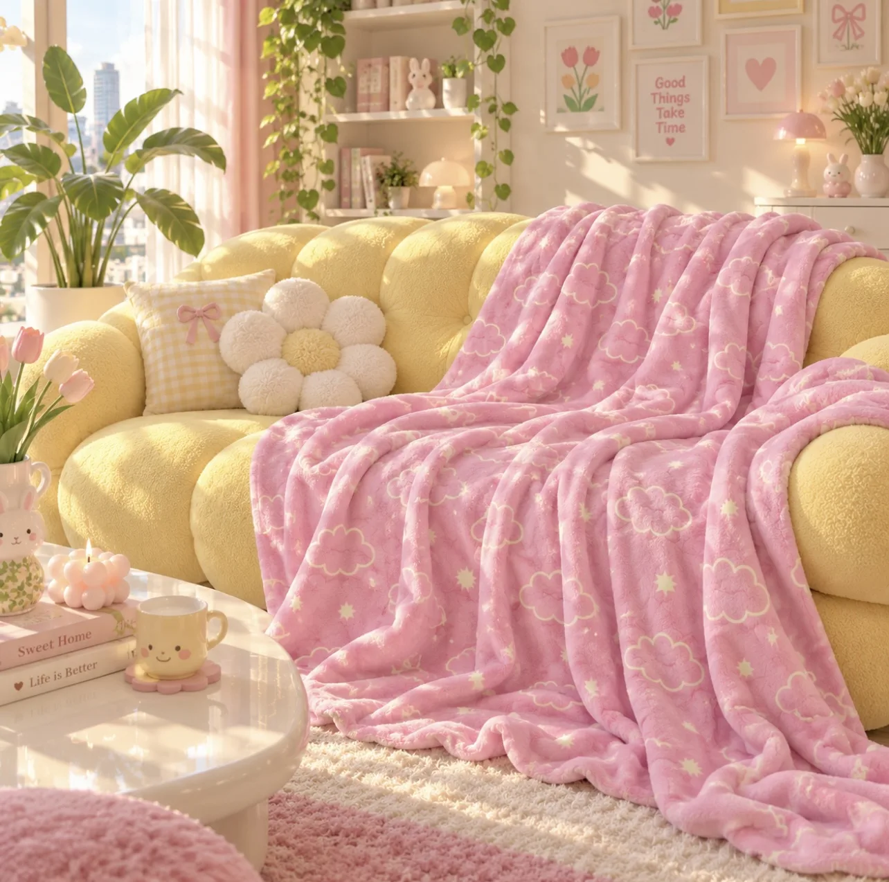 پتو مسافرتی 2 نفره مدل شب نما طرح ابر و ستاره سایز 240×220 سانتی متر