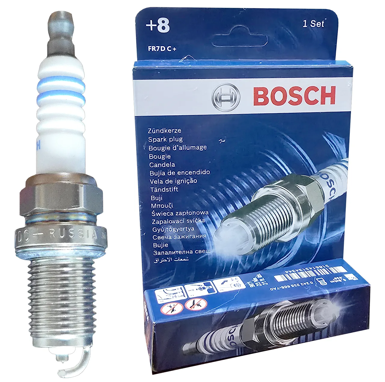 شمع خودرو بوش مدل تک پلاتین کد FR7DC +8 پایه کوتاه بسته 4 عددی