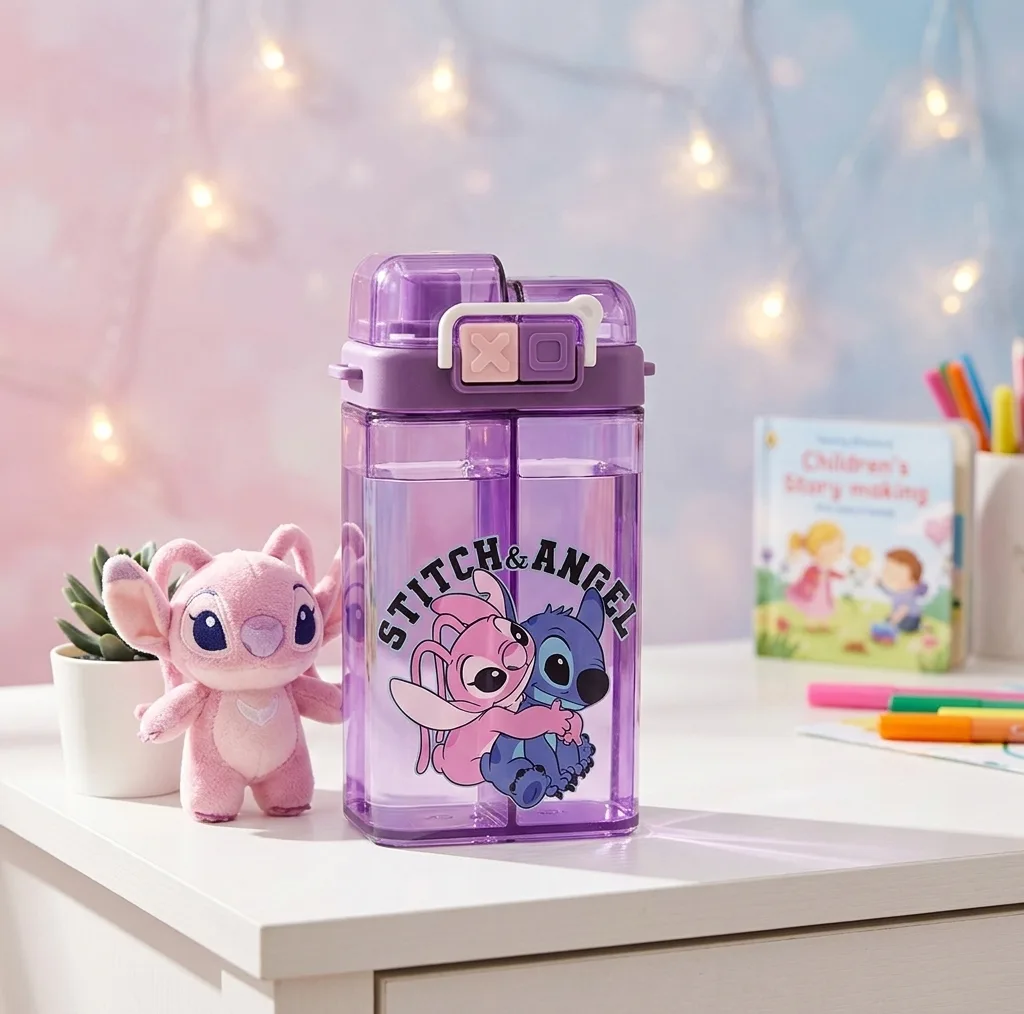 قمقمه کودک مدل کتابی دومخزنه طرح استیچ و آنجل Stitch & Angel گنجایش 0.5 لیتر