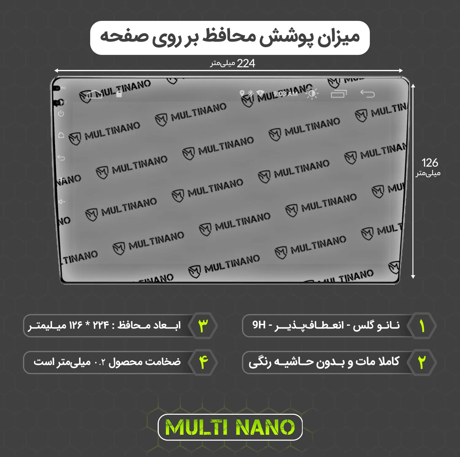 محافظ صفحه نمایش آنتی رفلکس مانیتور خودرو مولتی نانو مدل X-S1M مناسب برای مانیتور 9 اینچ