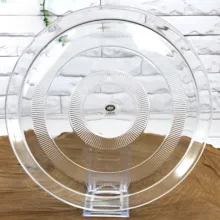دیس شیشه‌ای لیمون مدل گرد کد HS2437، ابعاد 30×30×2.5 سانتی‌متر، ضدشوک حرارتی، مناسب پیتزا، برنج و کیک