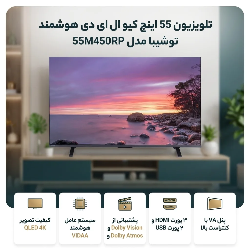 تلویزیون 55 اینچ کیو ال ای دی هوشمند توشیبا مدل 55M450RP