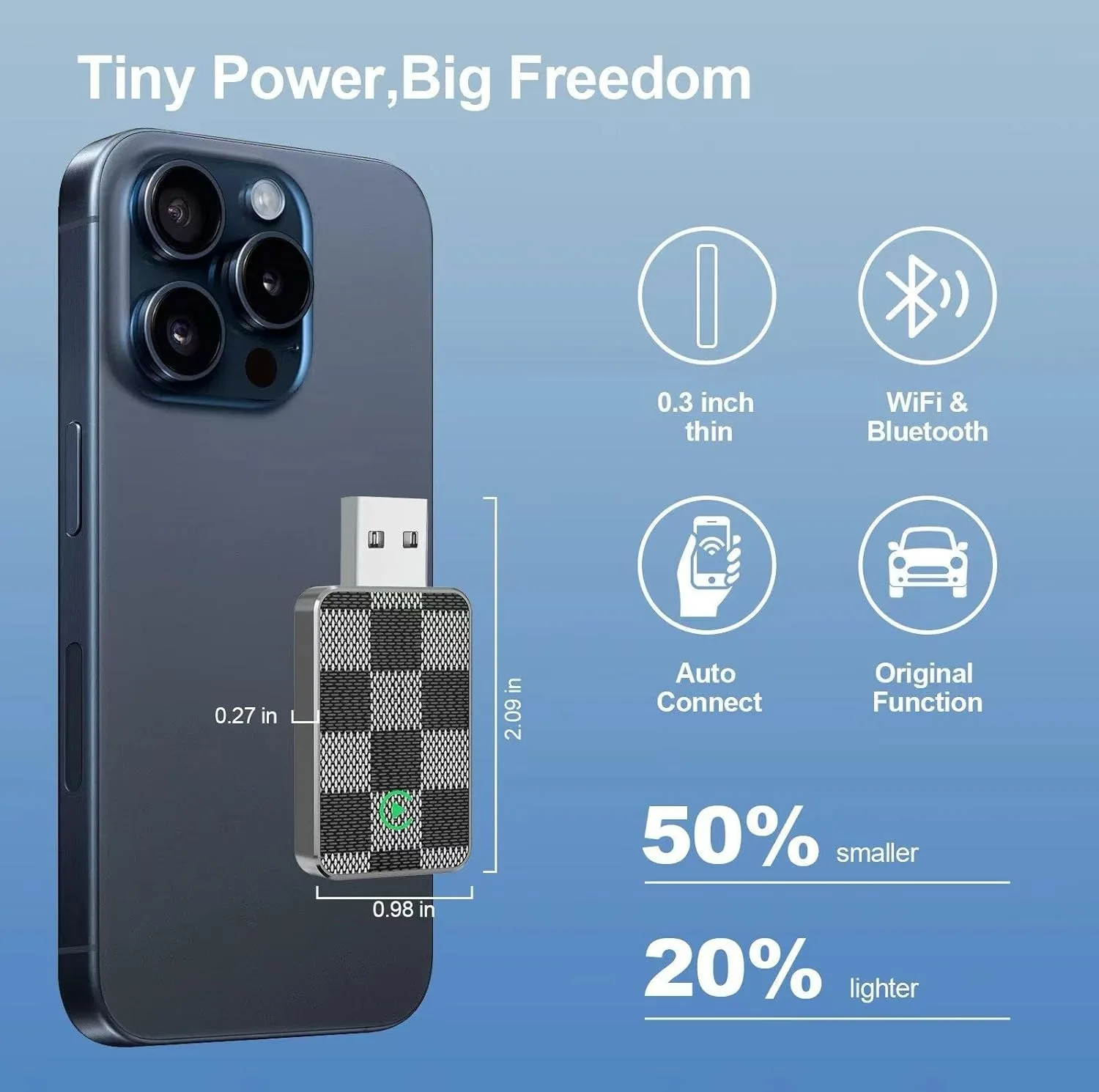 کارپلی و اندروید اتو مدل Wireless CarPlay/Android Auto به همراه مبدل USB به USB-C و کابل افزایش طول USB