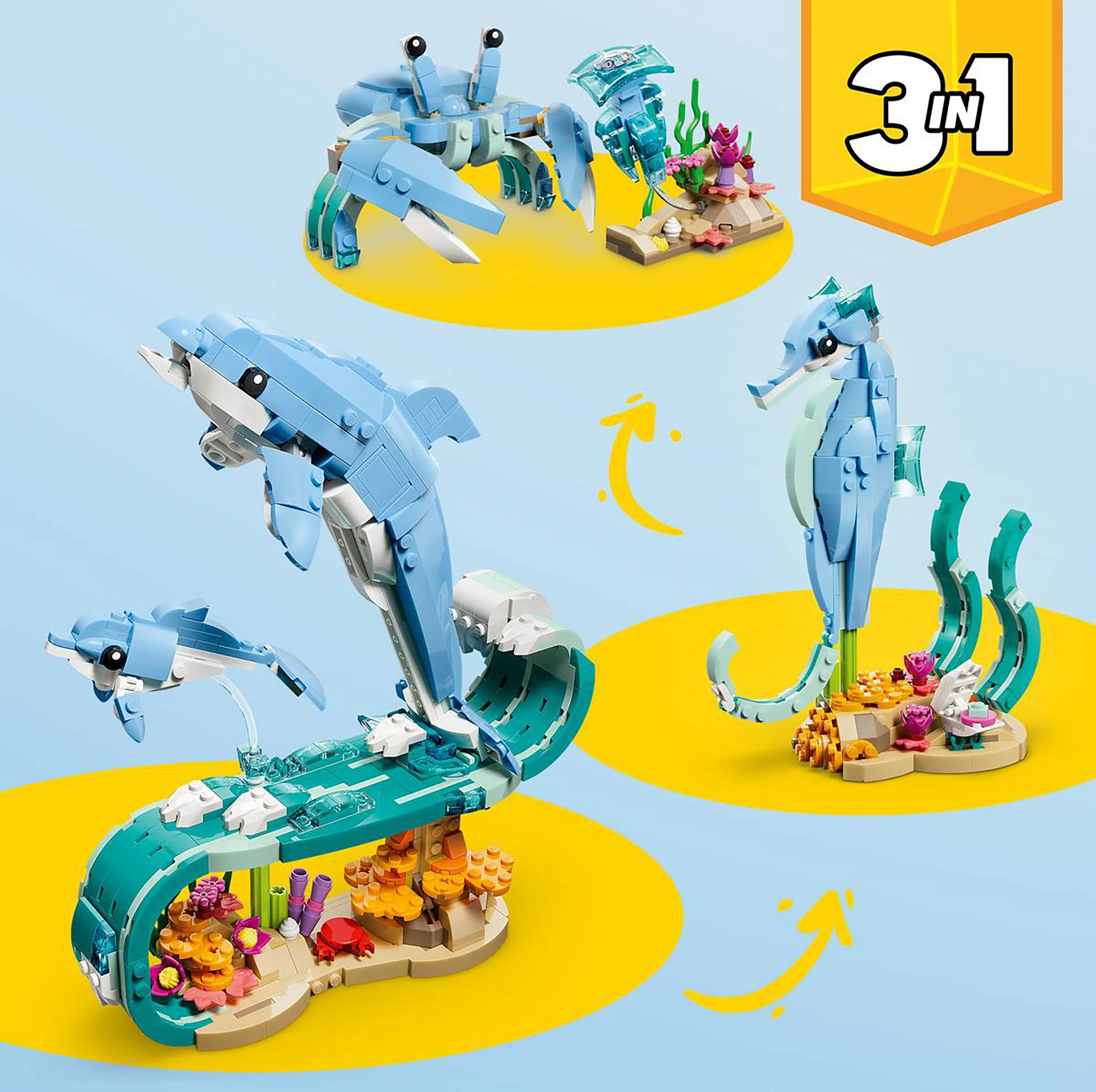 لگو 542 تکه سری Creator 3-in-1 مدل Sea Animals: Beautiful Dolphins کد 31385