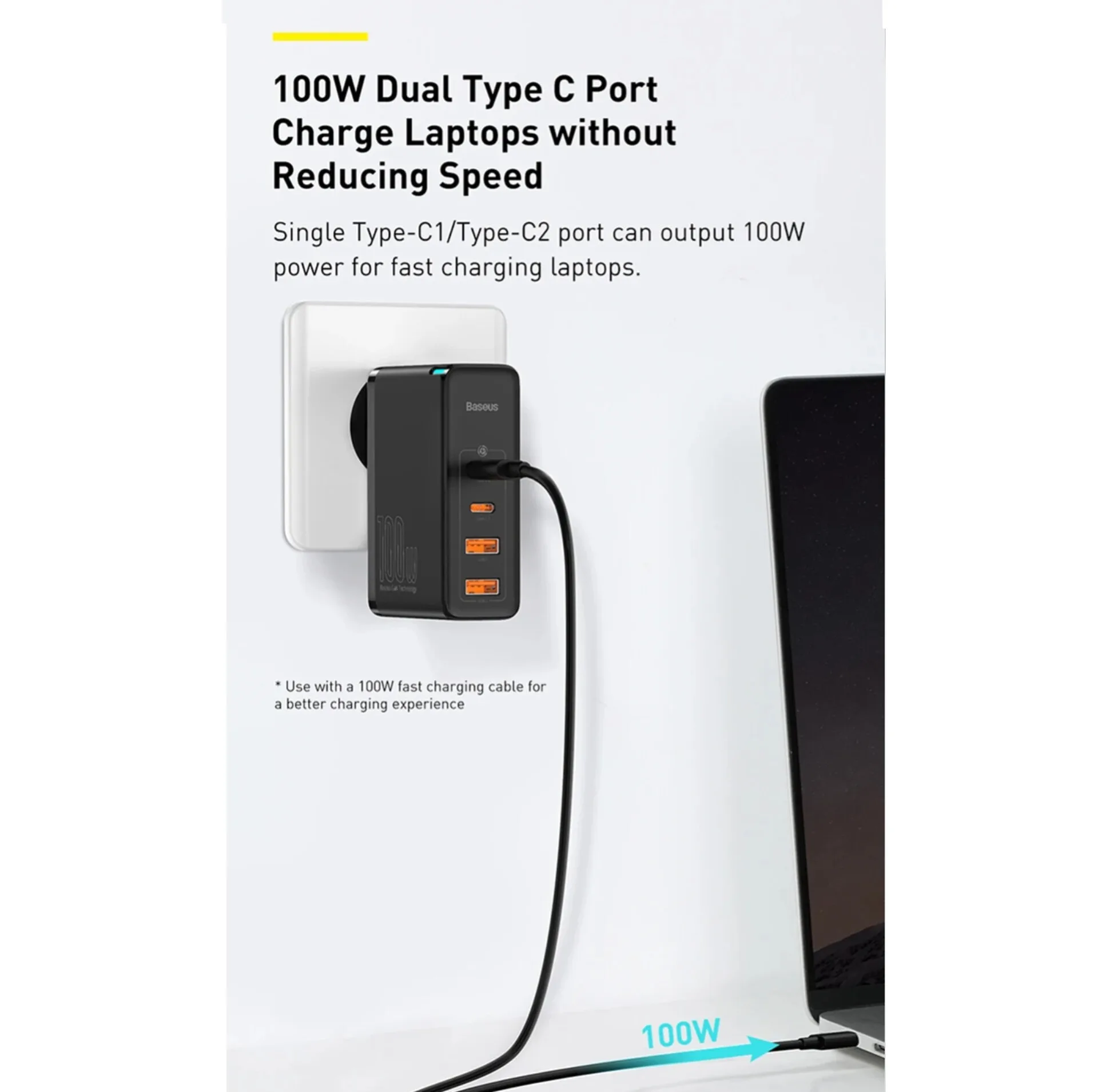شارژر دیواری 100 وات 4 پورت بیسوس مدل GaN2 Pro به همراه کابل USB-C
