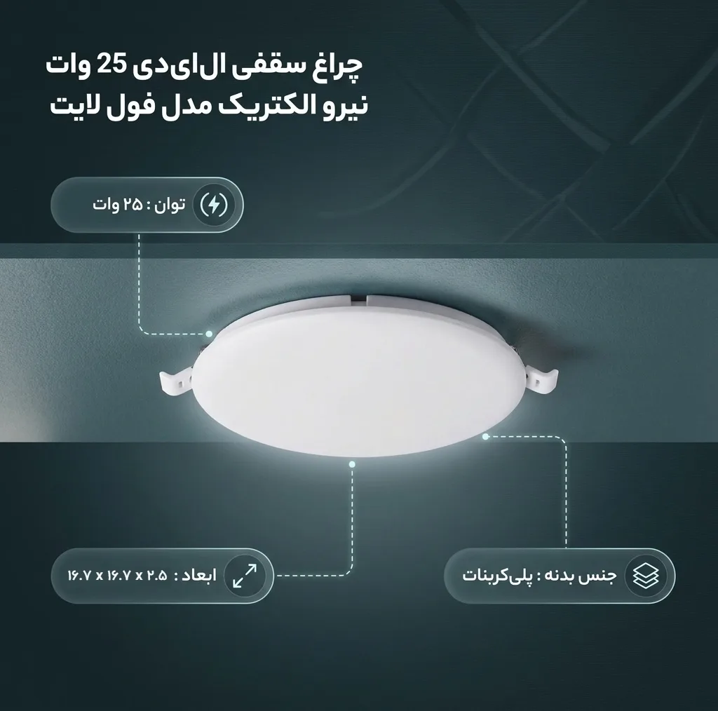 چراغ سقفی ال ای دی 25 وات نیرو الکتریک نارینا مدل فول لایت