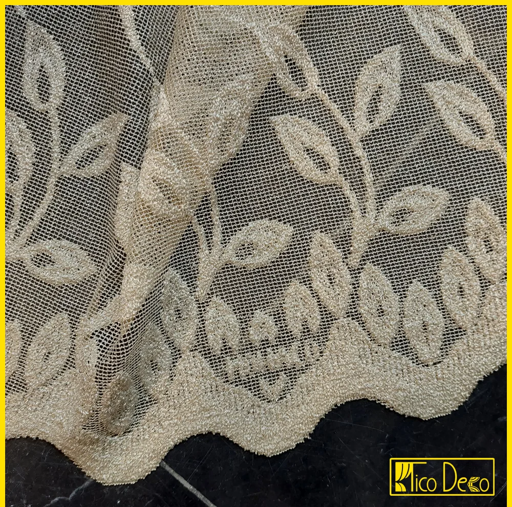 پرده تیکو دکو مدل دوخت ساده تور راشل کادکا طرح برگی دالبوردار سایز 280 × 600 سانتیمتر