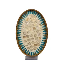 سینی بدون دسته مدل حصیر چوبی بیضی مجموعه 3 عددی