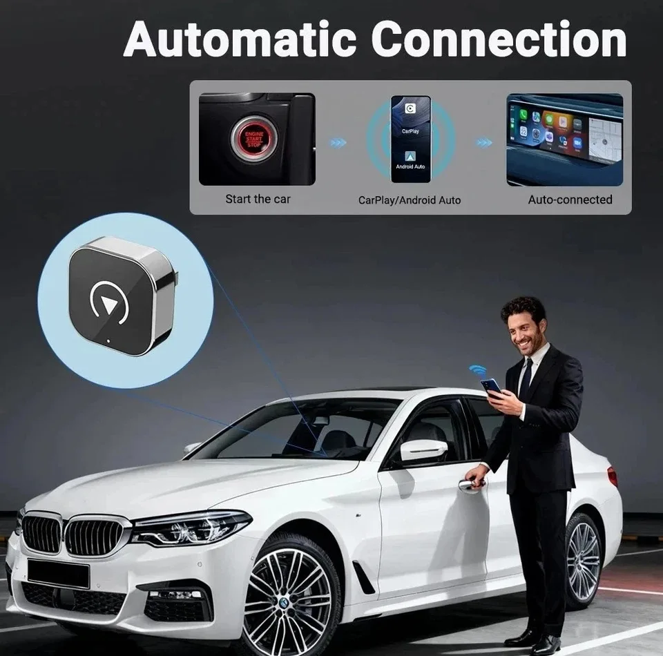 کارپلی و اندروید اتو مدل CP/AA-Wifi Box به همراه مبدل USB به USB-C و مبدل USB