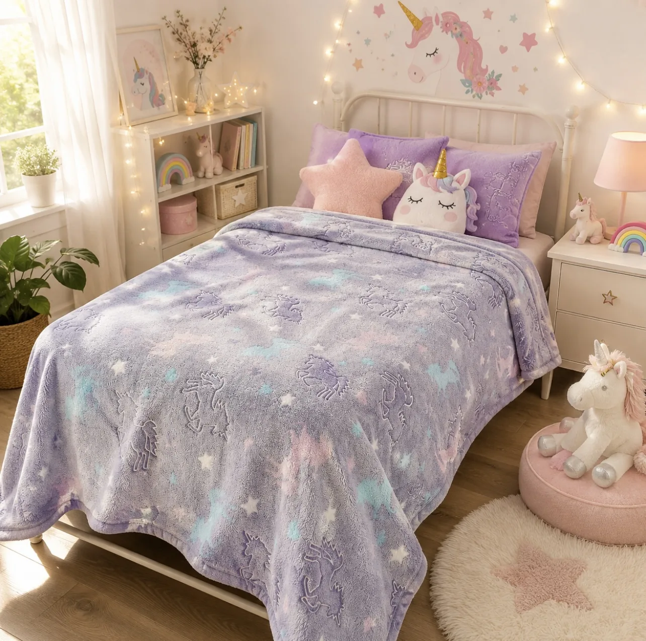 پتو مسافرتی 1 نفره مدل شب نما طرح یونیکورن سایز 160×220 سانتی متر