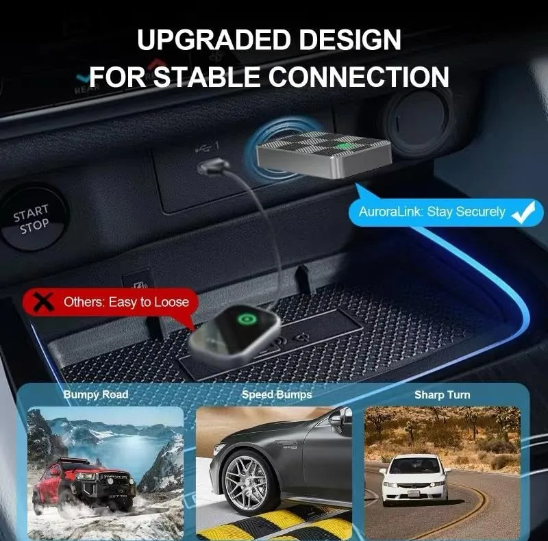 کارپلی و اندروید اتو مدل Wireless CarPlay/Android Auto به همراه مبدل USB به USB-C و کابل افزایش طول USB