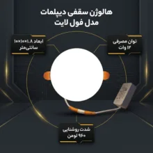 هالوژن سقفی ال ای دی 12 وات دیپلمات مدل فول لایت طرح فنر متغیر توکار گرد بسته 2 عددی