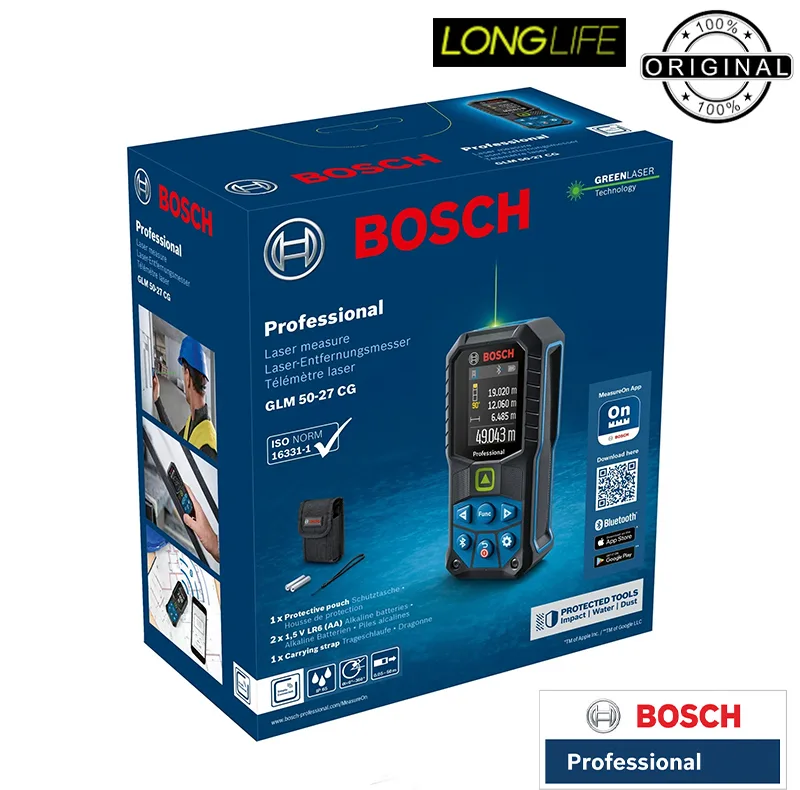 متر لیزری بوش مدل لیزر سبز فوق حرفه ای GLM 50-27 CG professional + BT150 + Green Glass Laser برد 50 متر