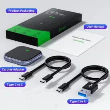 کارپلی و اندروید اتو مدل 2in1 wireless adapter به همراه کابل USB به USB-C و کابل USB-C