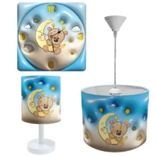لوستر و آباژور کودک طرح خرس و ماه مدل LBR-SET-005 به همراه ساعت
