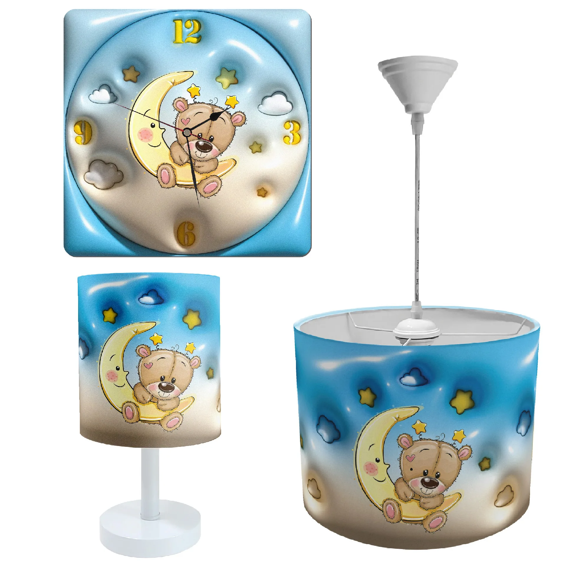 لوستر و آباژور کودک طرح خرس و ماه مدل LBR-SET-005 به همراه ساعت
