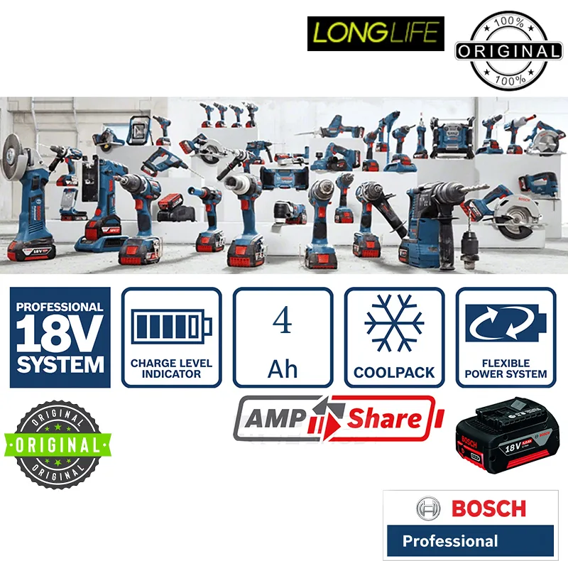 باتری لیتیومی 18 ولت 4 آمپر ساعت بوش مدل PRO 18V - 40 Ah