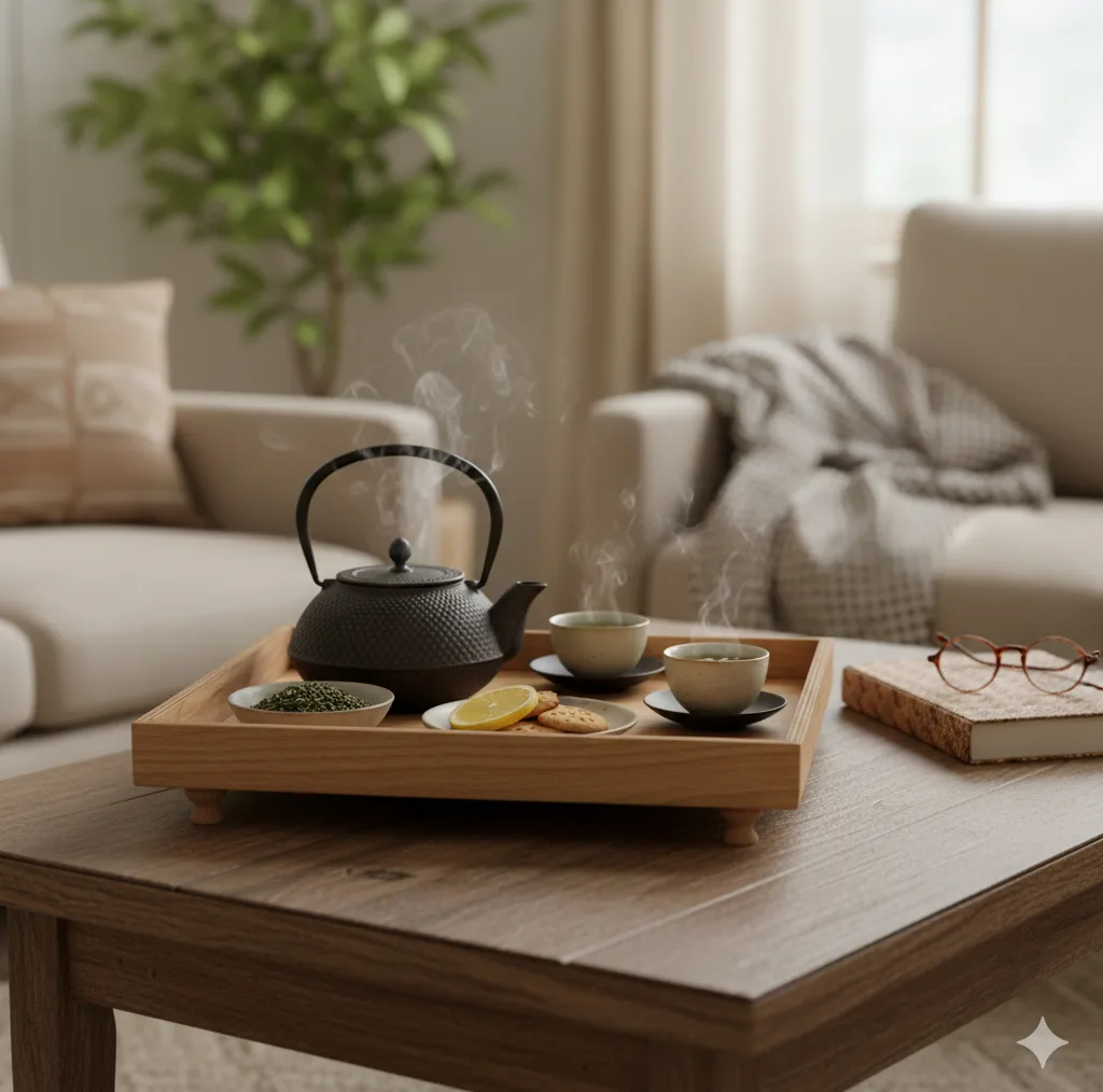 سینی بدون دسته مدل دالیا 01 پایه‌دار چوبی مستطیلی پلای‌وود برای پذیرایی و پاسماوری، ابعاد 30×25×8 سانتی‌متر، شستشو با دست