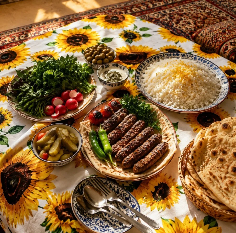 سفره ۴ نفره مدل TCA220915 طرح گل آفتابگردان سایز ۸۸×۸۸ سانتیمتر