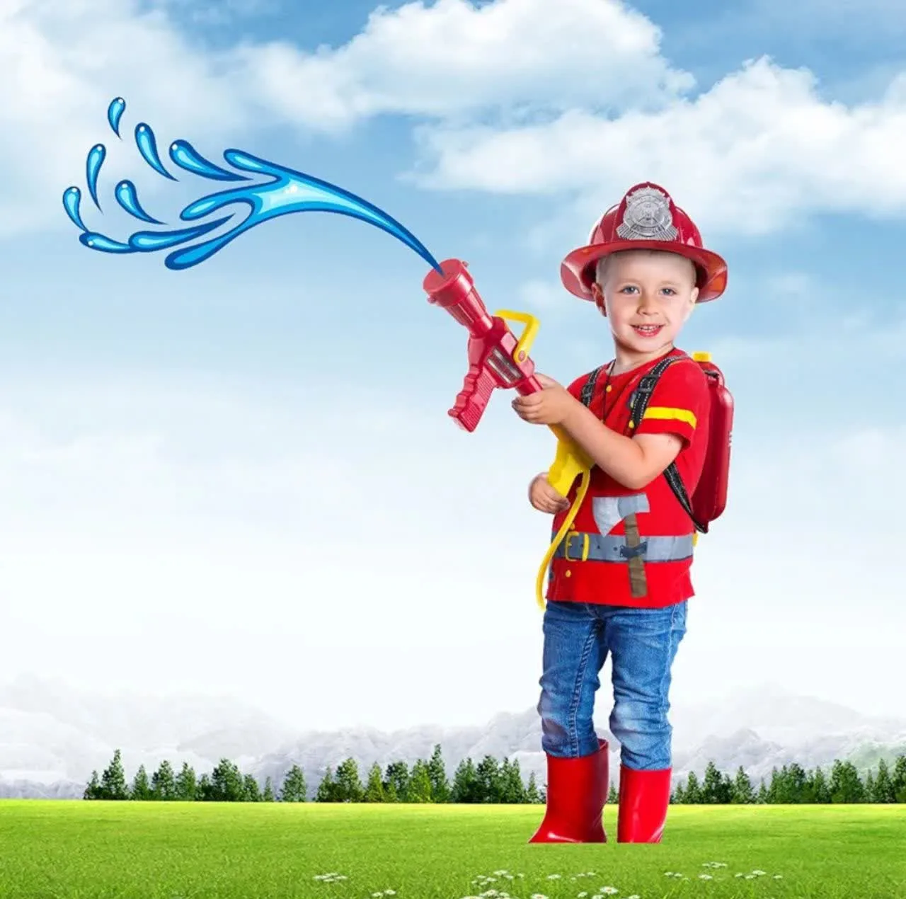 ست اسباب بازی لوازم آتش نشانی ناب سل مدل آب پاش ،کلاه، چکش و ابزار کدFIRE FIGHTING TOOL SET NAAB001 مجموعه 7 عددی