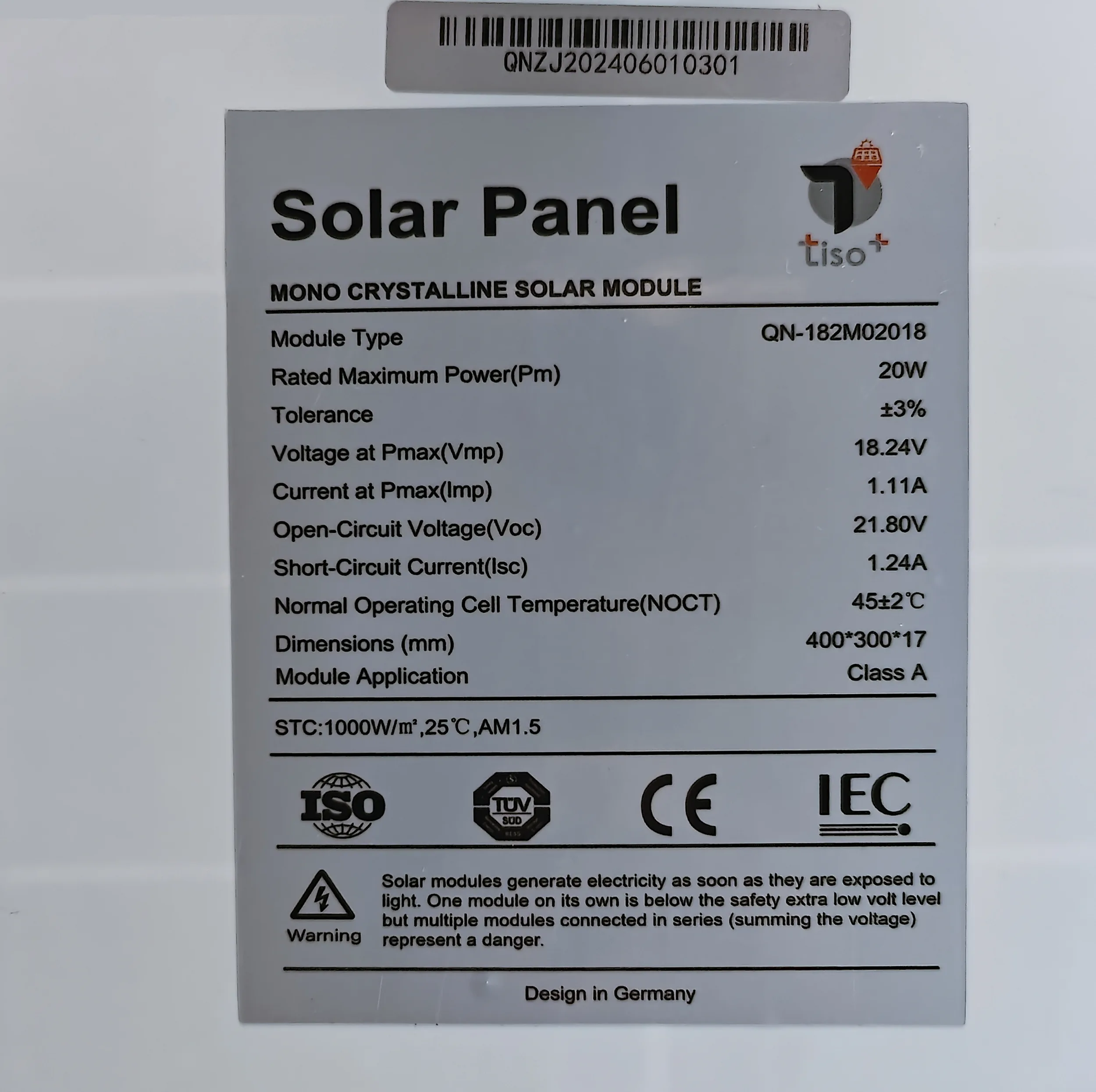 پنل خورشیدی تیسو مدل TM20W-18V ظرفیت 20 وات