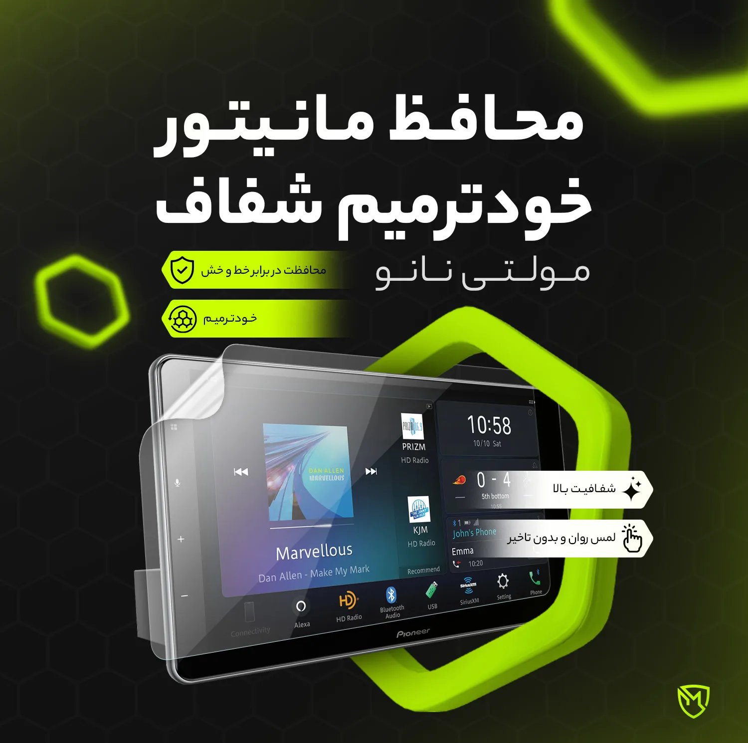 محافظ صفحه نمایش آنتی رفلکس مانیتور خودرو مولتی نانو مدل X-S1B مناسب برای ریرا
