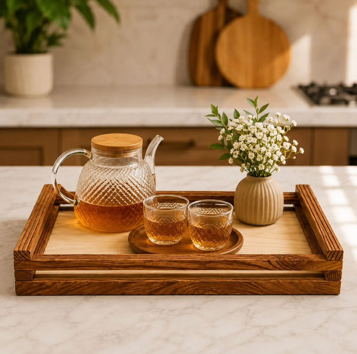 سینی دسته دار مدل وودلند سایز 31x23 سانتی متر