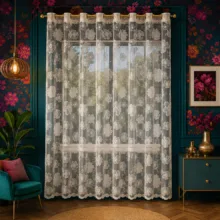 پرده پانچ تیکو دکو مدل تور راشل کادکا طرح گلبرگ دالبوردار سایز 280 × 300 سانتی‌متر
