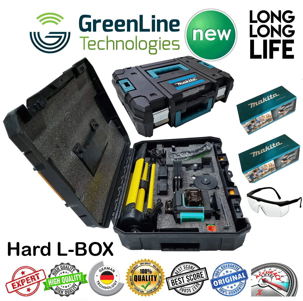 تراز لیزری ماکیتا نور سبز مدل فوق هوشمند 16 لاین کد 4D-16 L Hard Box