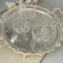 سینی مدل پایه دار برنجی با آبکاری نقره کد 8-2
