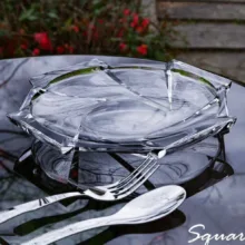 مجموعه 12 عددی آجیل‌خوری شفاف مدل اسکوئر شامل 6 پیاله قطر 12 سانتی‌متر و 6 پیش‌دستی قطر 18.5 سانتی‌متر، ساخت ایران
