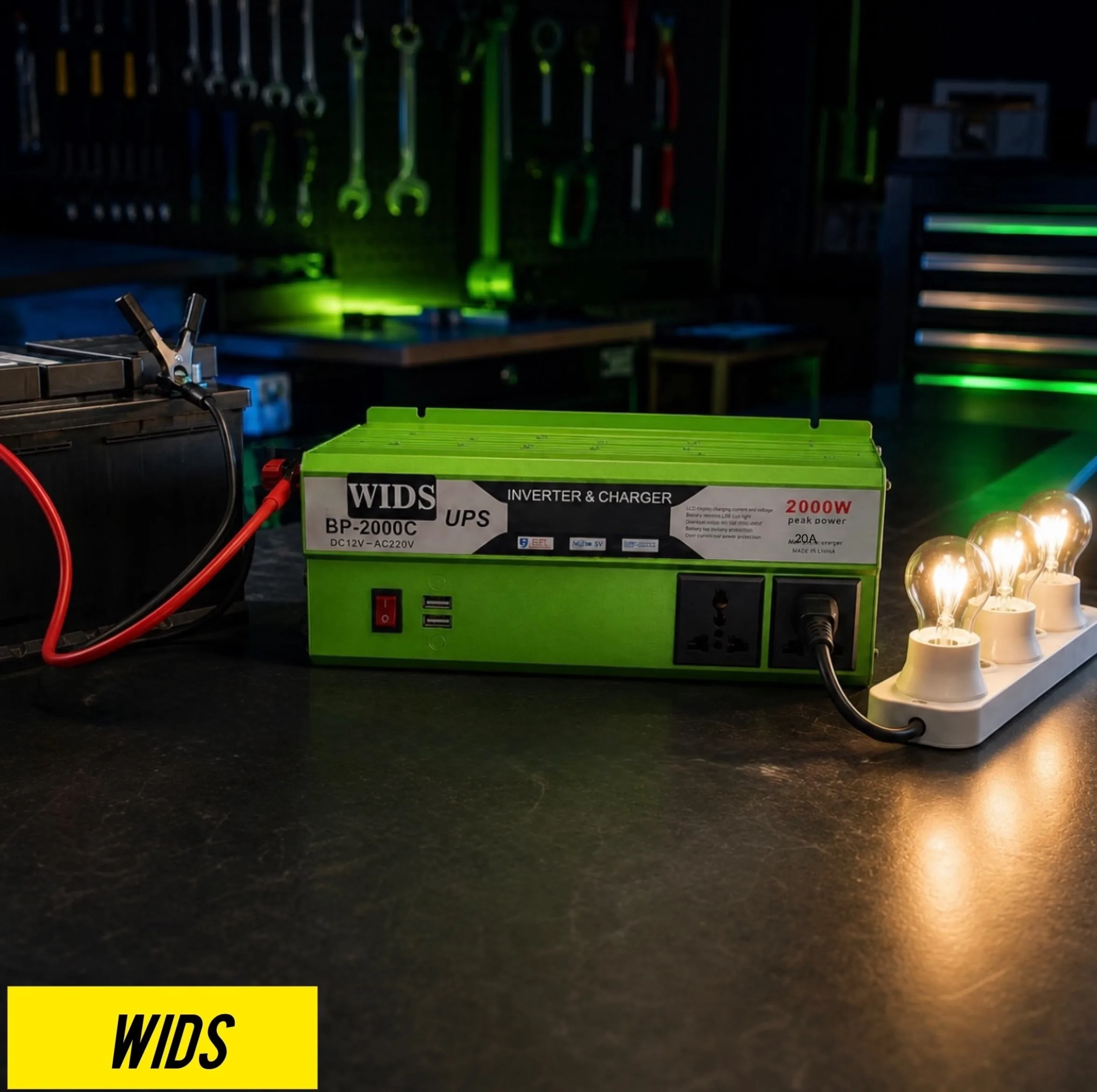 مبدل برق خودرو ویدز مدل شارژر دار 20 آمپر کد 12V-TO-220V-2000W