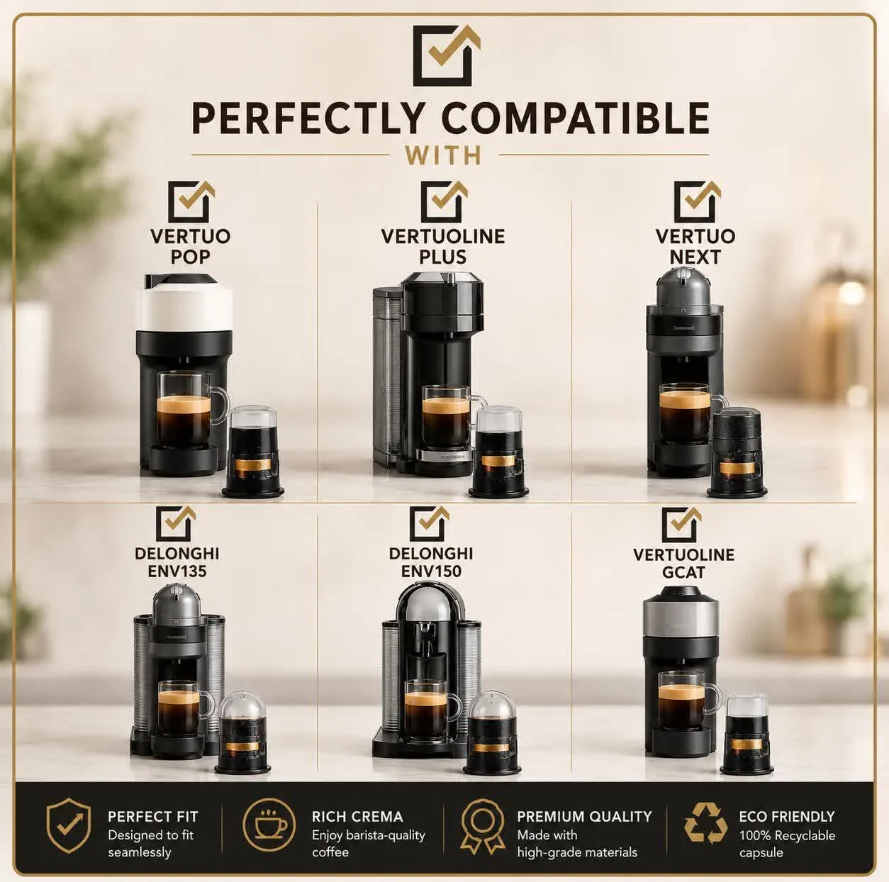کپسول قهوه قابل شارژ مدل Vertuo 230ml مناسب برای دستگاه نسپرسو ورتو لاین