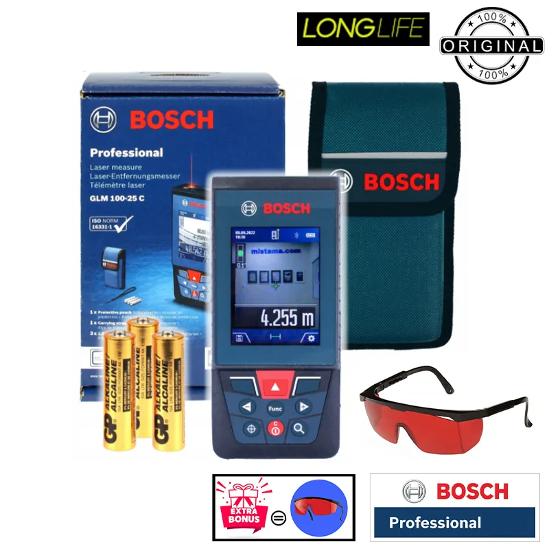 متر لیزری بوش مدل دوربین دار GLM 100-25 C Professional Extra Glass Red Laser برد