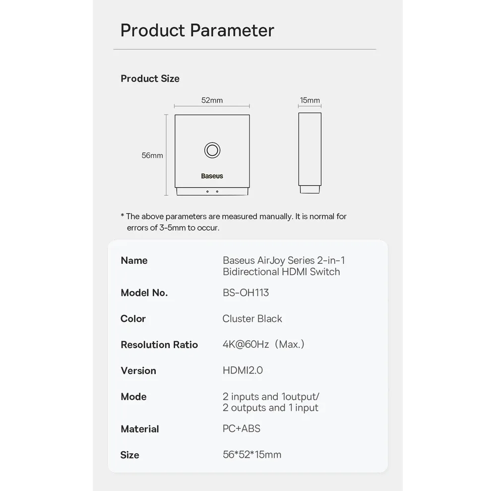 سوئیچ 1 به 2 HDMI بیسوس مدل BS-OH113